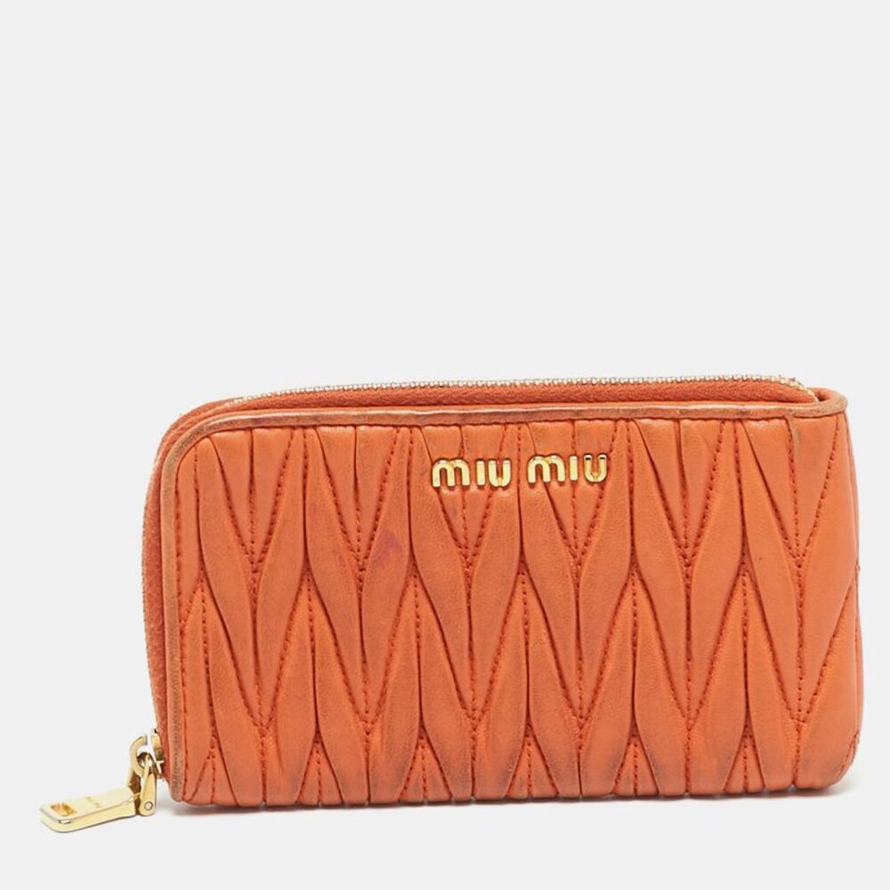 Miu Miu Orange Matelass&eacute; Leather Zip Around Purse